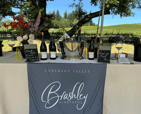 Brashley Vineyards wines on a presentation table