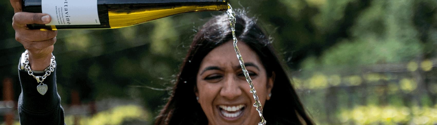 Shalini Sekhar winemaker tasting Chardonnay at Ferrington Vineyard in Anderson Valley